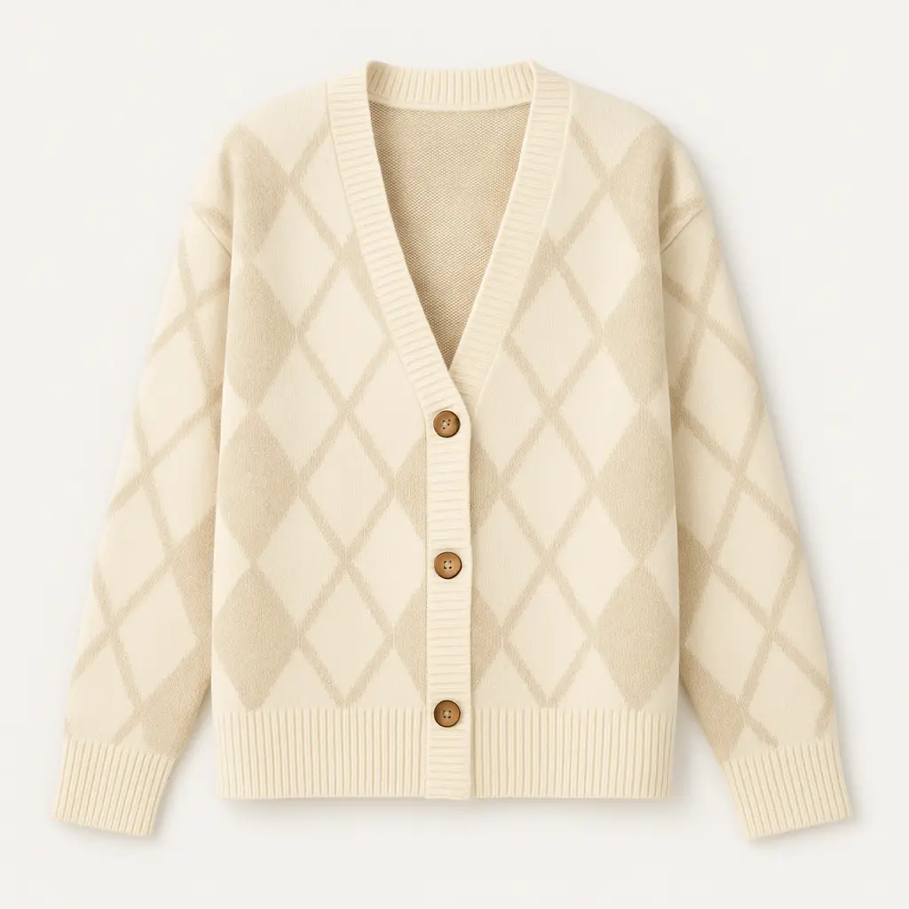 Soulhouette Classic Diamond Cardigan – Cream