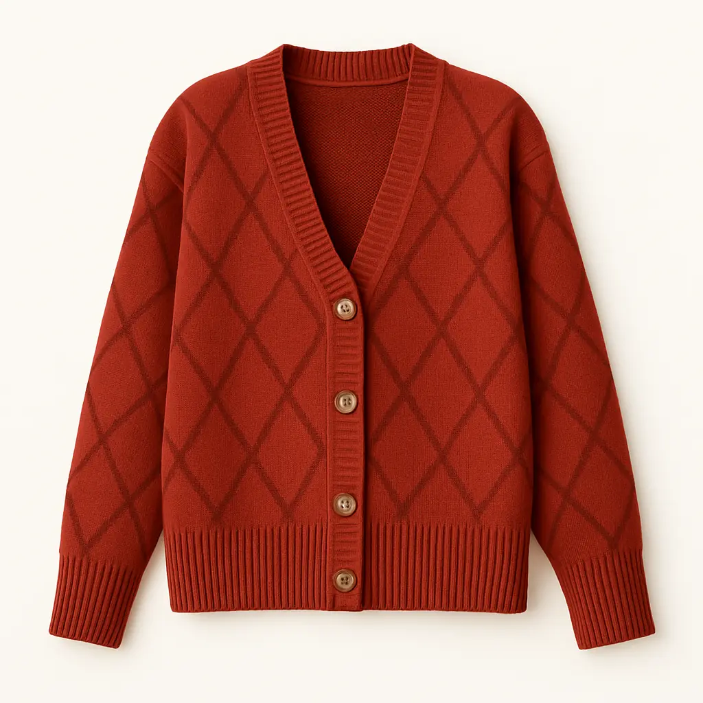 Soulhouette Classic Diamond Cardigan - Red