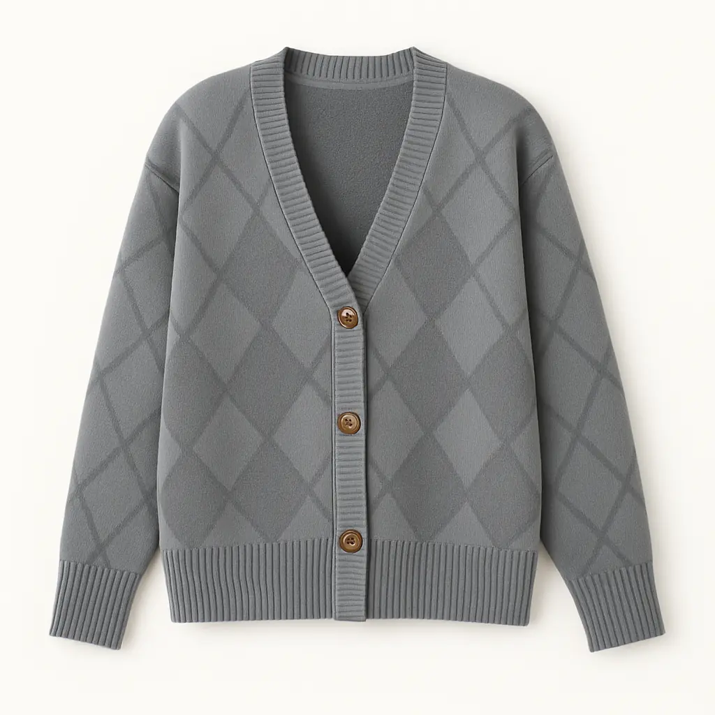 Soulhouette Classic Diamond Cardigan - Grey