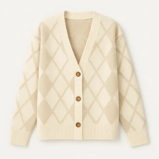 Soulhouette Classic Diamond Cardigan – Cream