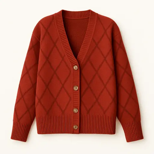 Soulhouette Classic Diamond Cardigan - Red